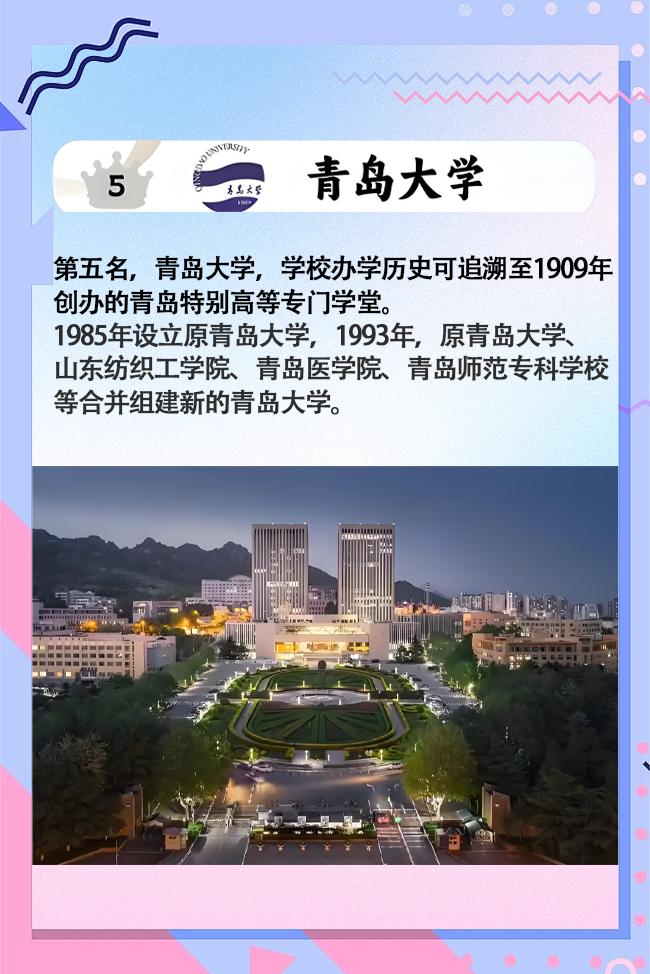 山东大学排名第五——青岛大学。