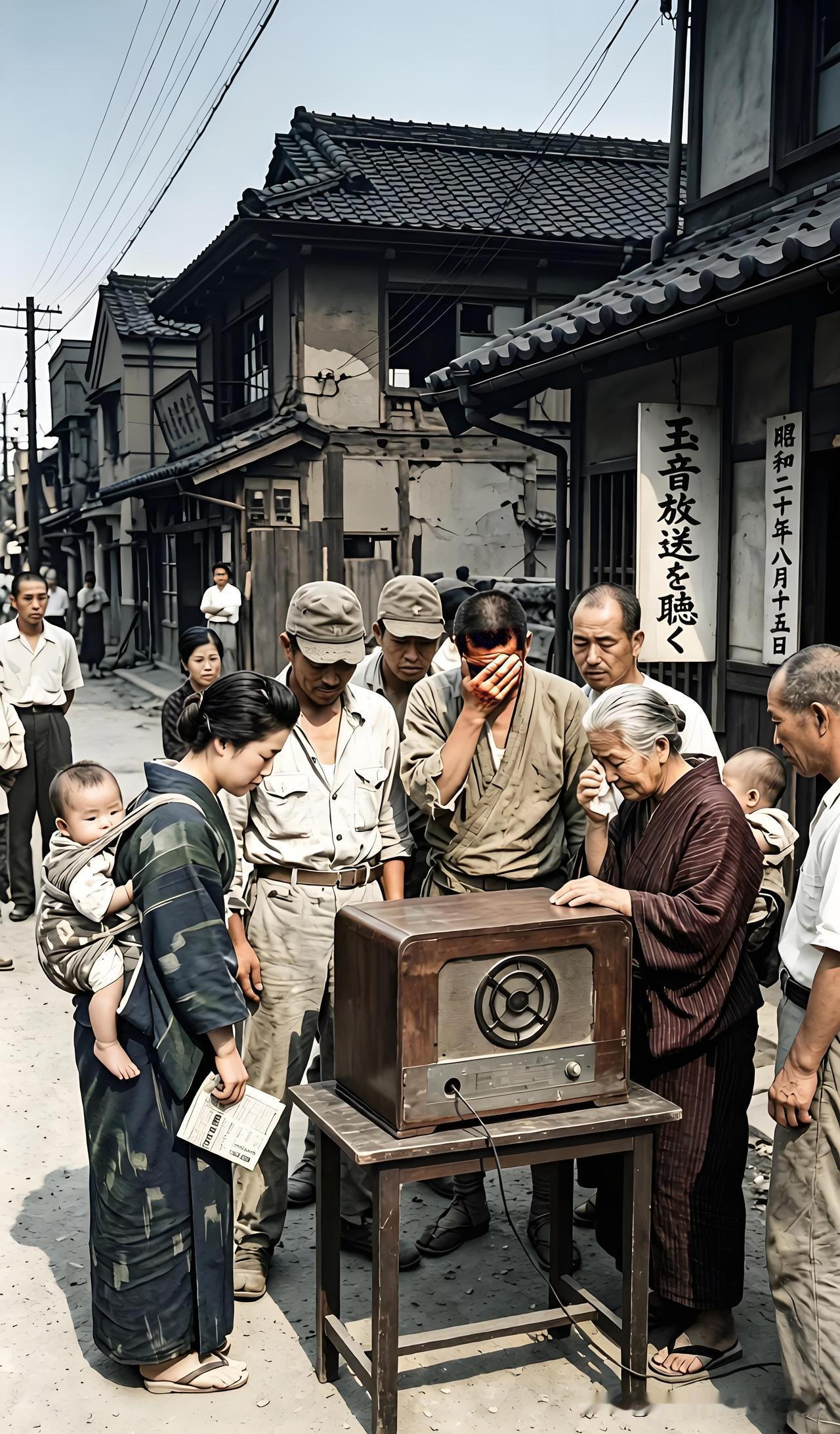 1945年8月15日，收音机前，日本民众听闻战败落泪
昭和二十年八月十五日、玉音