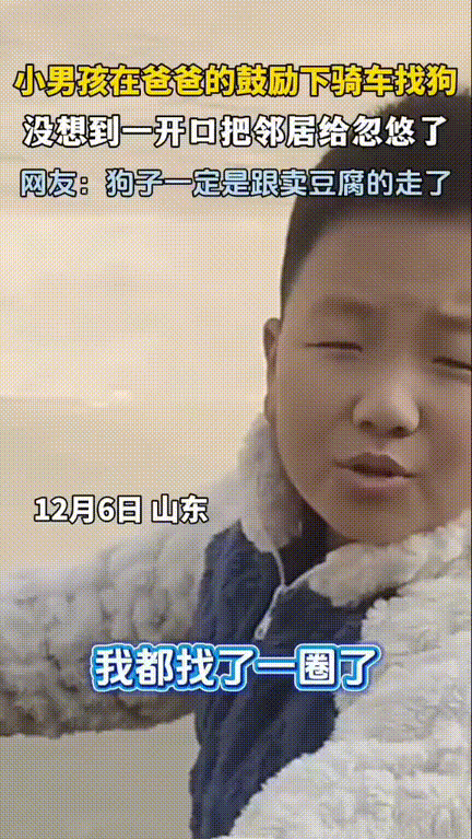 笑不活了！12月10日报道男孩家养的小狗跑丢了，男孩骑着电动车找了一圈就不想找了