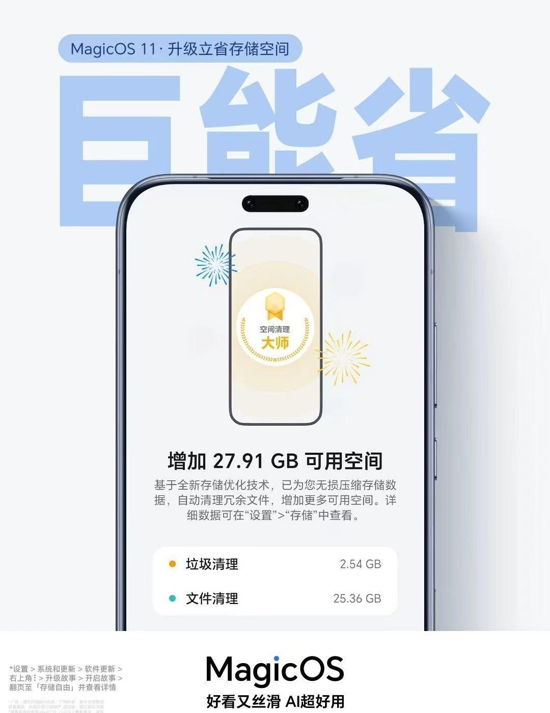 最怕手机提示存储空间不足，删照片删软件特别纠结。MagicOS11这个瘦身功能我