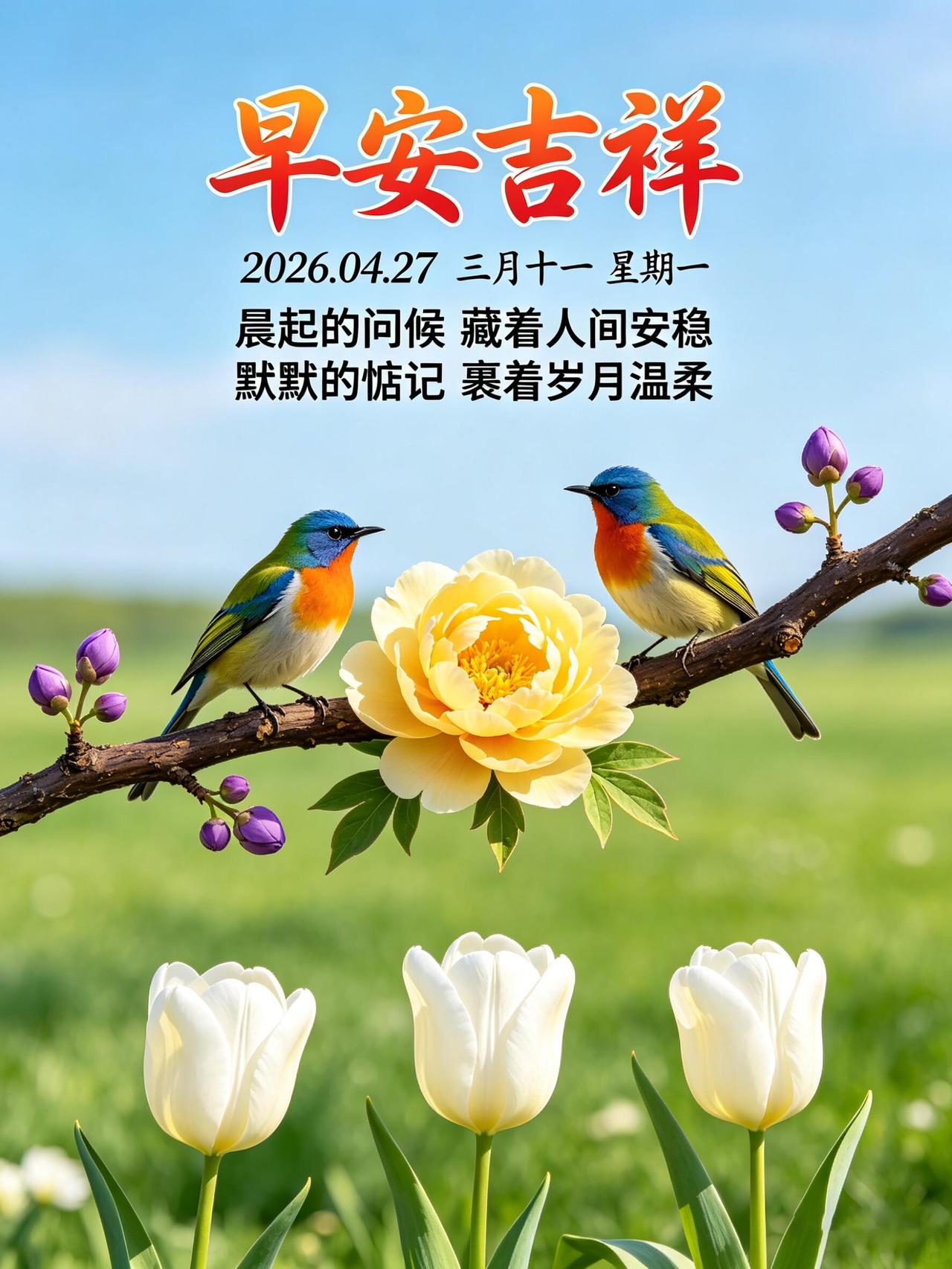 1.✨💐☀️携一身安稳前行，让好运一路相伴；放下所有忧愁，让欢喜常驻心间。新天