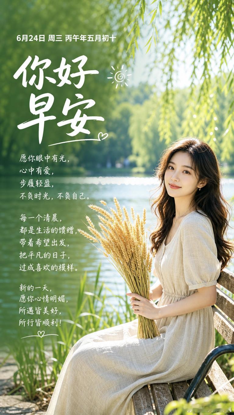 6月24日 周三 丙午年五月初十你好早安愿你眼中有光，心中有爱，步履轻盈，不负时