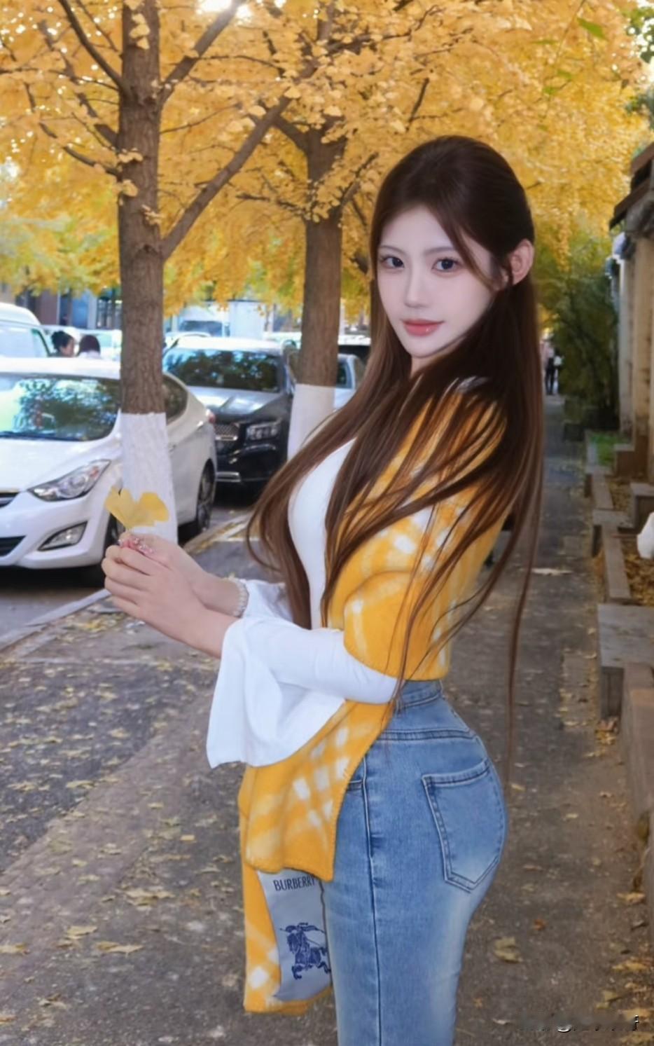 黄色披肩搭配牛仔裤也不错