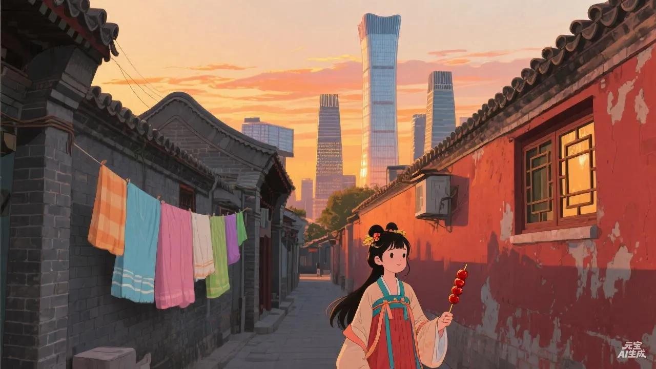 说来奇妙，这座城市总能给你两种节奏。白天我躲进人潮的缝隙里——南锣鼓巷的冰糖葫芦