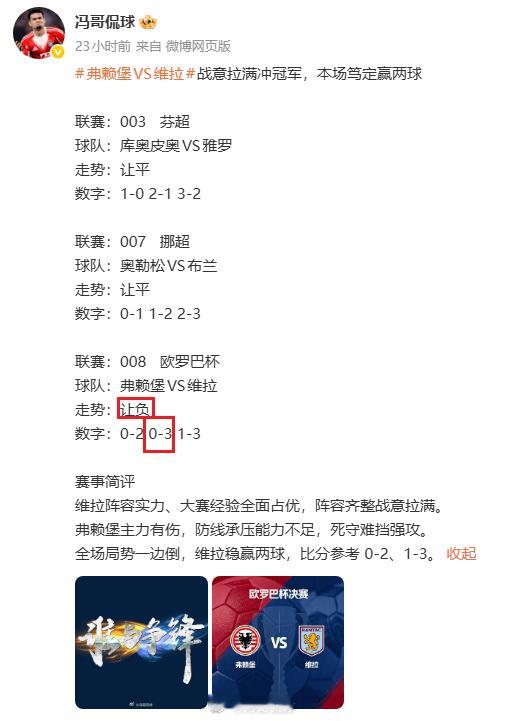 今日赛况，悲喜两极分化！先恭喜维拉！全程碾压，3-0干净利落拿下欧联杯冠军，44