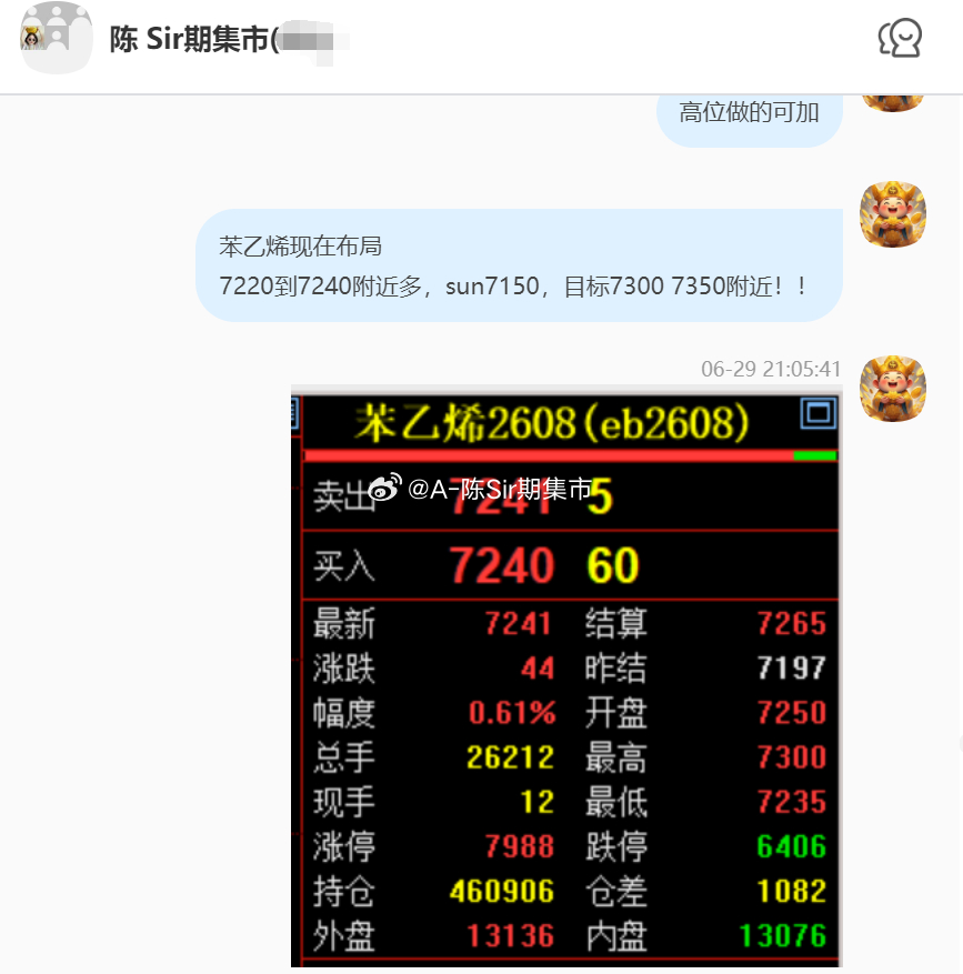 2026/6/30第四单【2608苯乙烯】苯乙烯完成150点！我们在7230附近