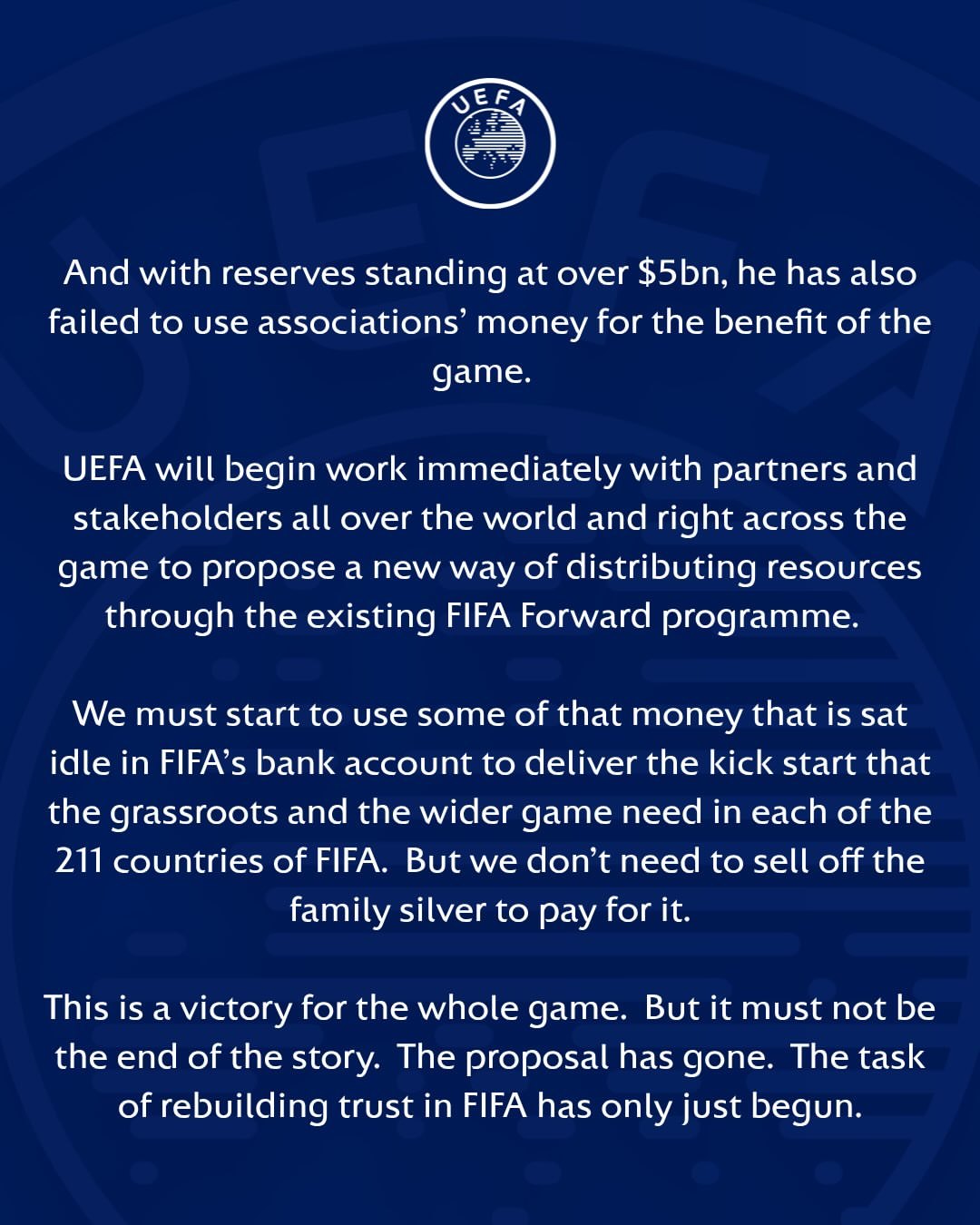 因凡蒂诺在FIFA陷入孤立 🛑 欧足联再度发声，支持国际足联撤回出售世界杯股份