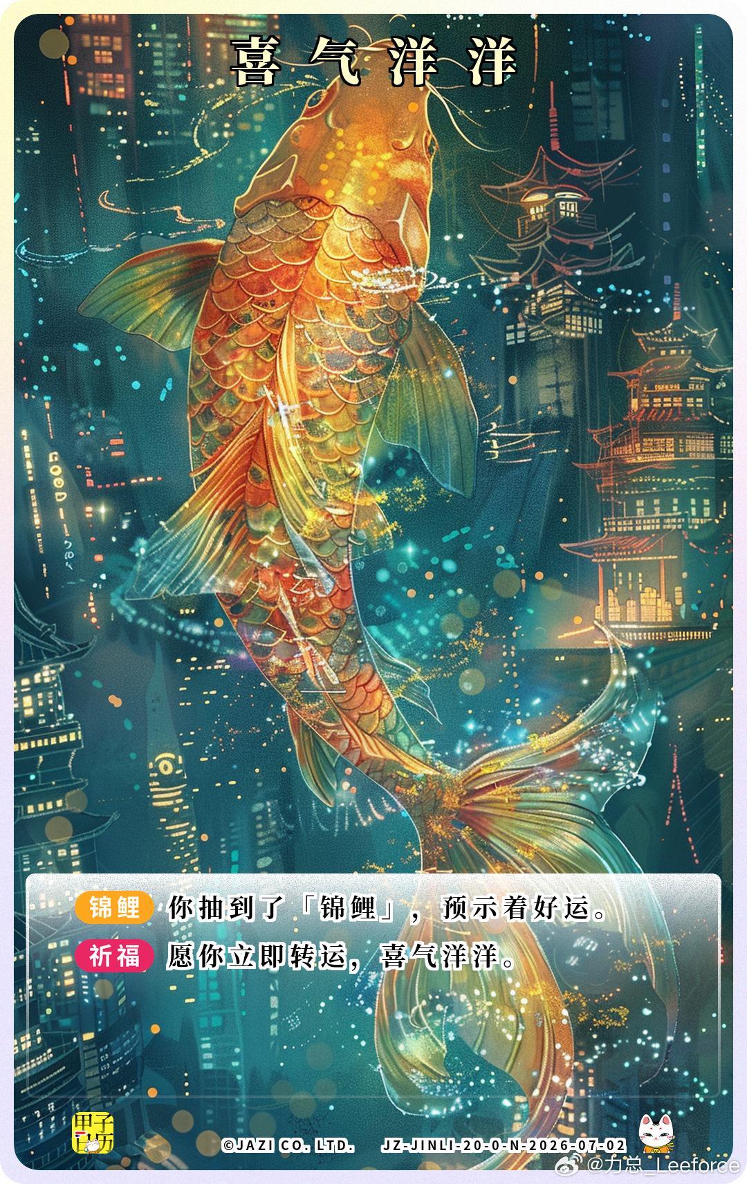 锦鲤 愿你立即转运，喜气洋洋。 