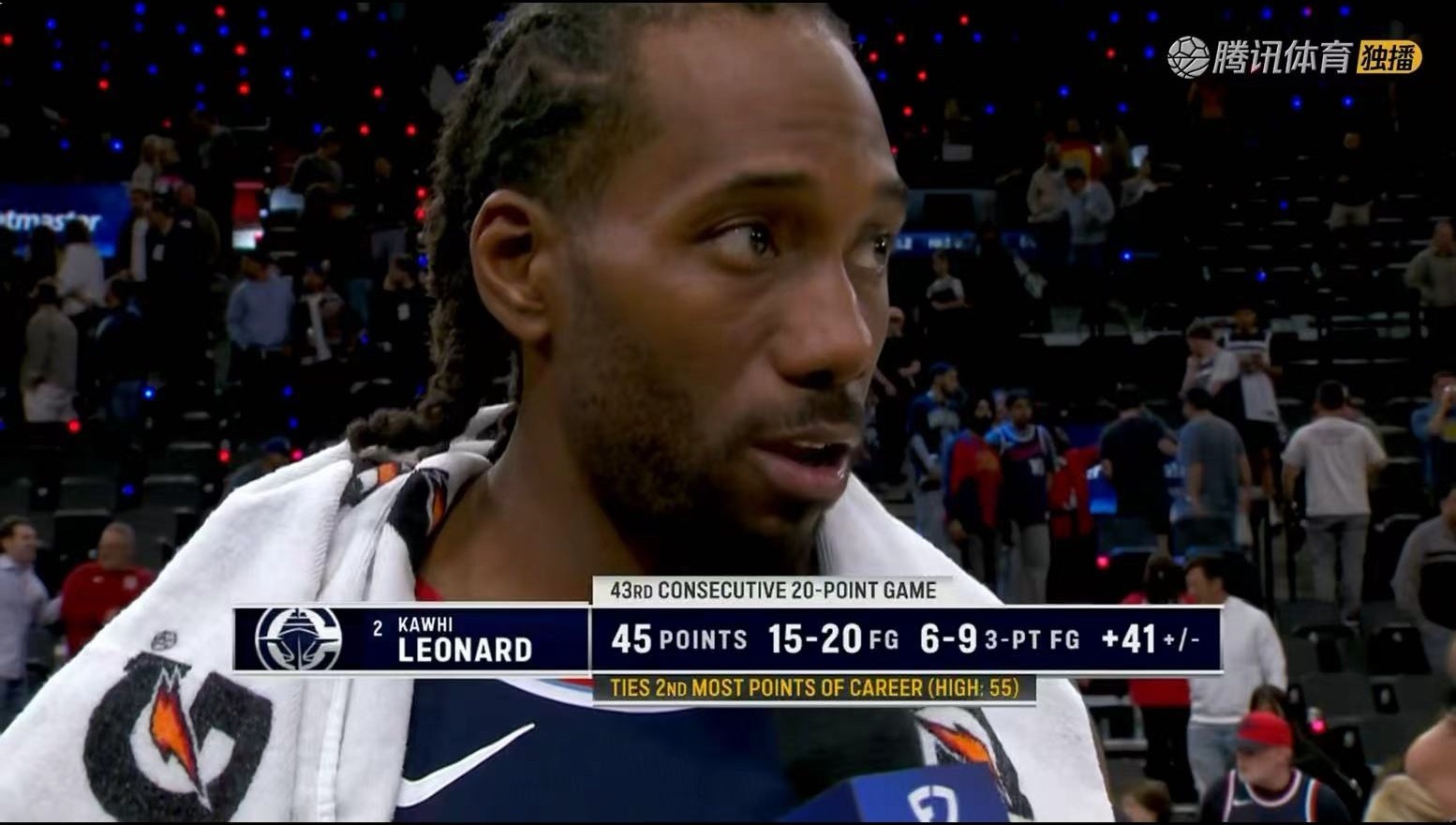 小卡还是太超标了，20中15得45分，个人赛季第3次45+个人连续20+的场次来