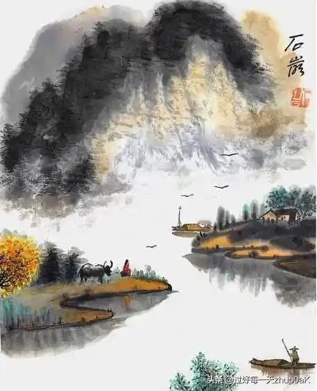 《沙湖晚归》
——元.朱德润
山野低回落雁斜，
炊烟茅屋起平沙。
橹声归去浪痕浅