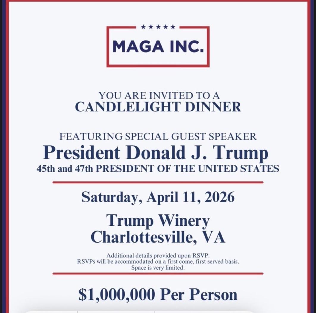 您被诚意邀请烛光晚餐

特邀嘉宾：特朗普

时间：2026年4月11日，星期六