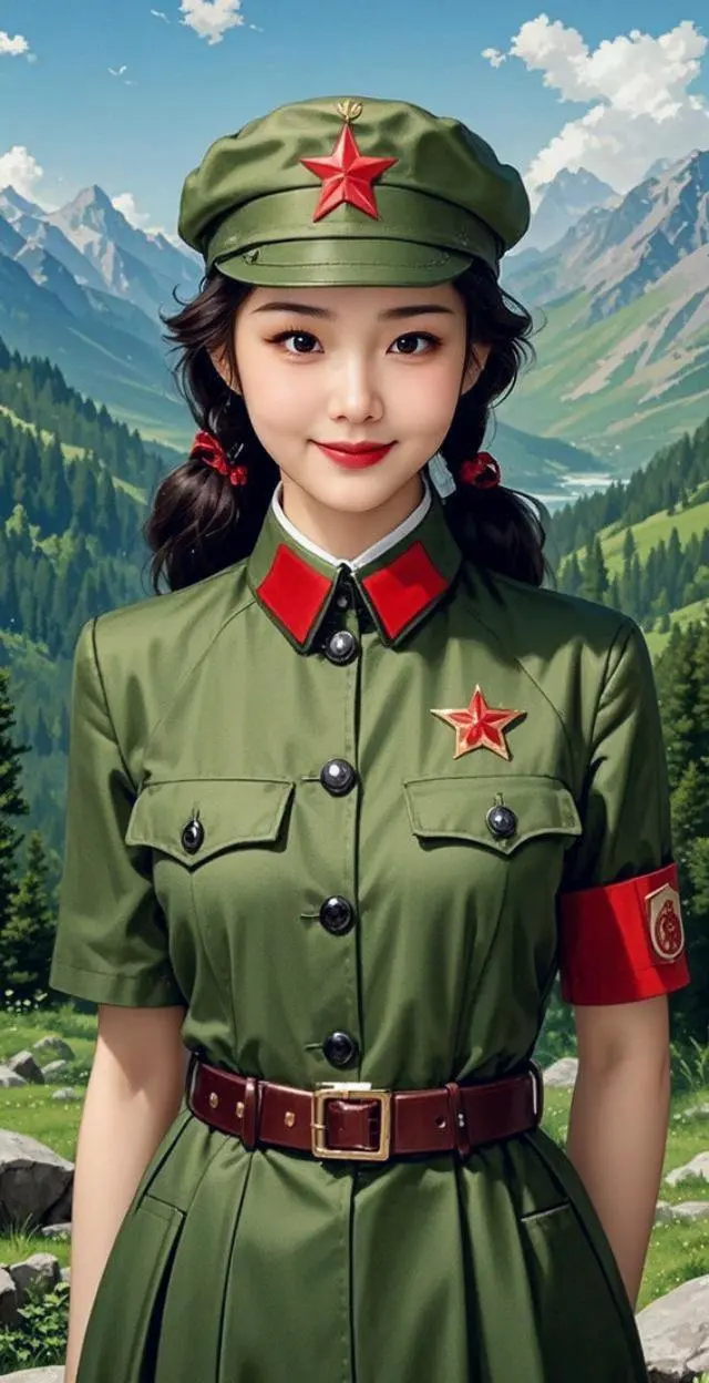 AI绿军装少女