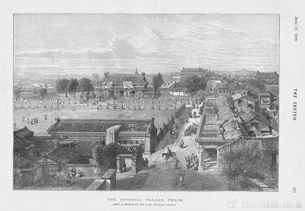 1900年北京天安门，木刻版画 