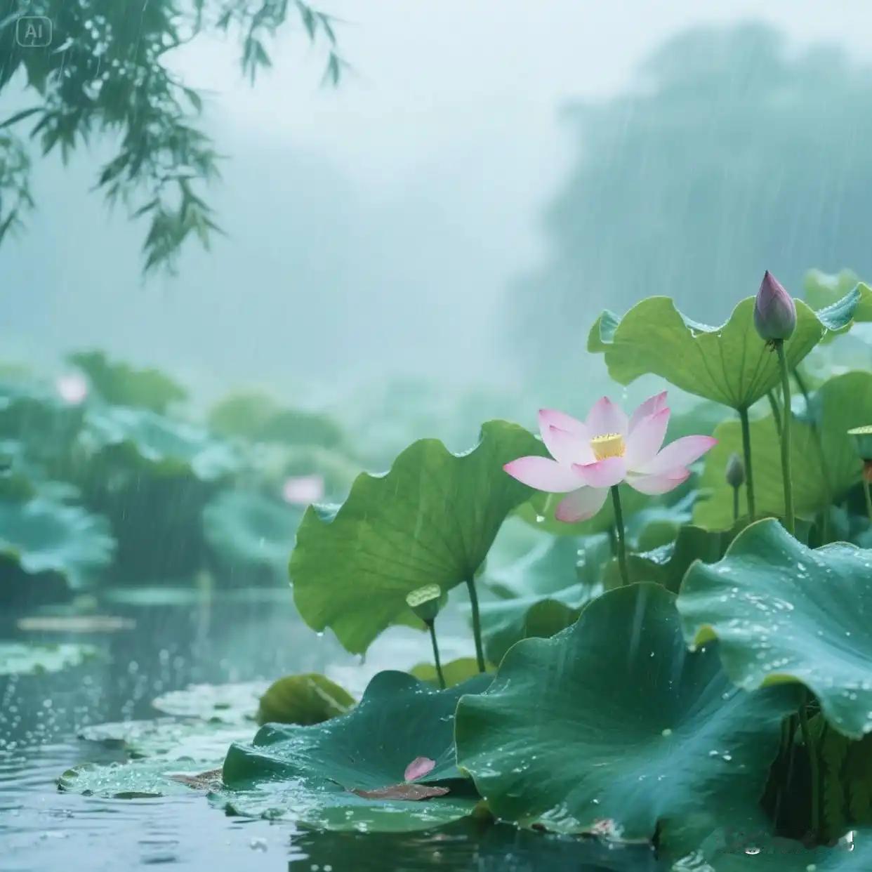 下联：雨泽炎夏富诗情。