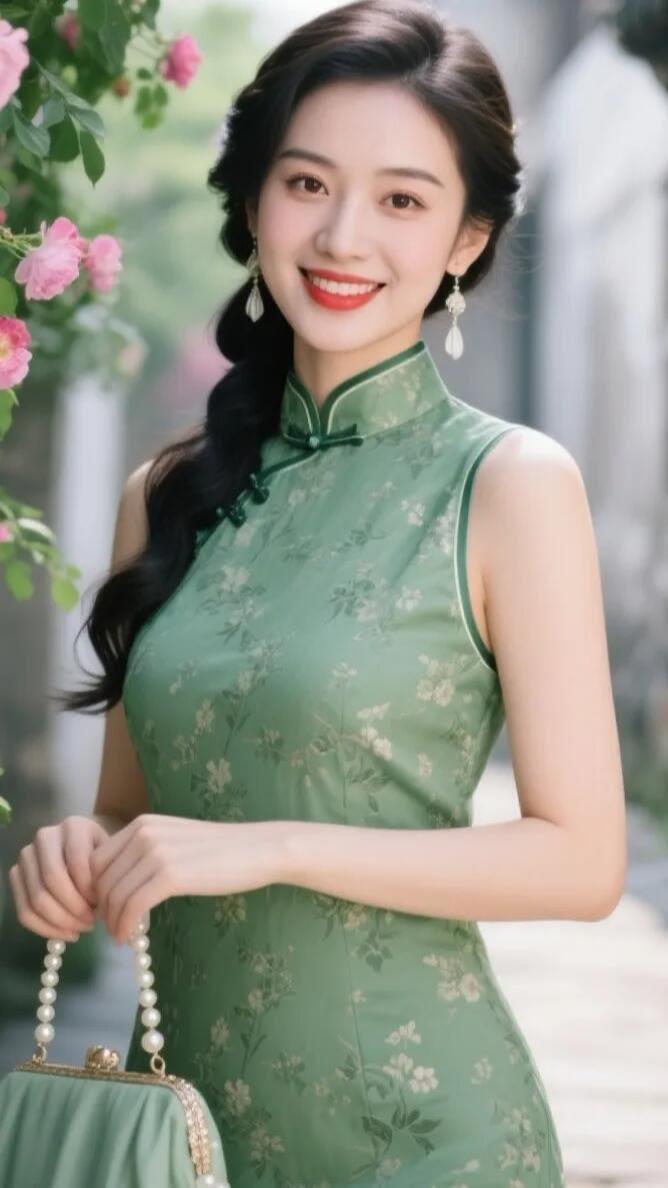 优雅旗袍，花间笑语，尽显东方韵味