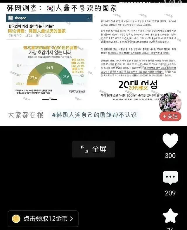 “中国成为韩国人最讨厌国家榜首！韩国智库《东亚研究院》民调显示，在“最不喜欢的国