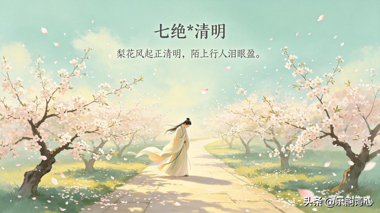 《七绝*清明》乐韵诗心原创诗词:
梨花风起正清明，
陌上行人泪眼盈。
几家荒冢生