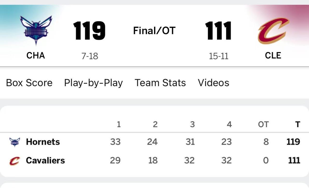 加时赛全队0分，这是真不想赢吧？
骑士主场迎战黄蜂队，这场比赛，黄蜂队不是没给机