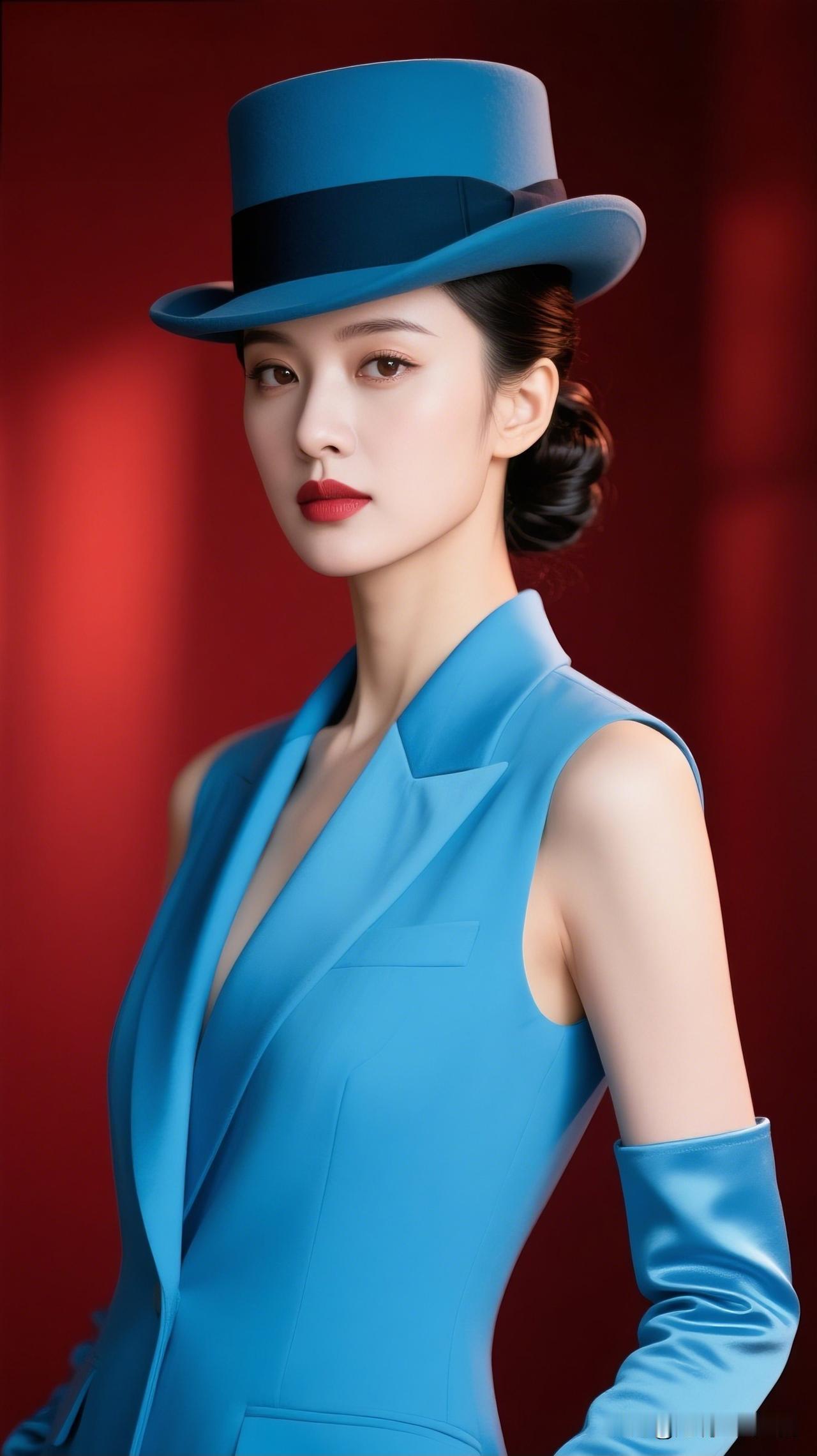 蓝衣美人，红唇似火。什么样的女人,最有魅力? 优雅蓝调，复古风尚，尽显时尚魅力！