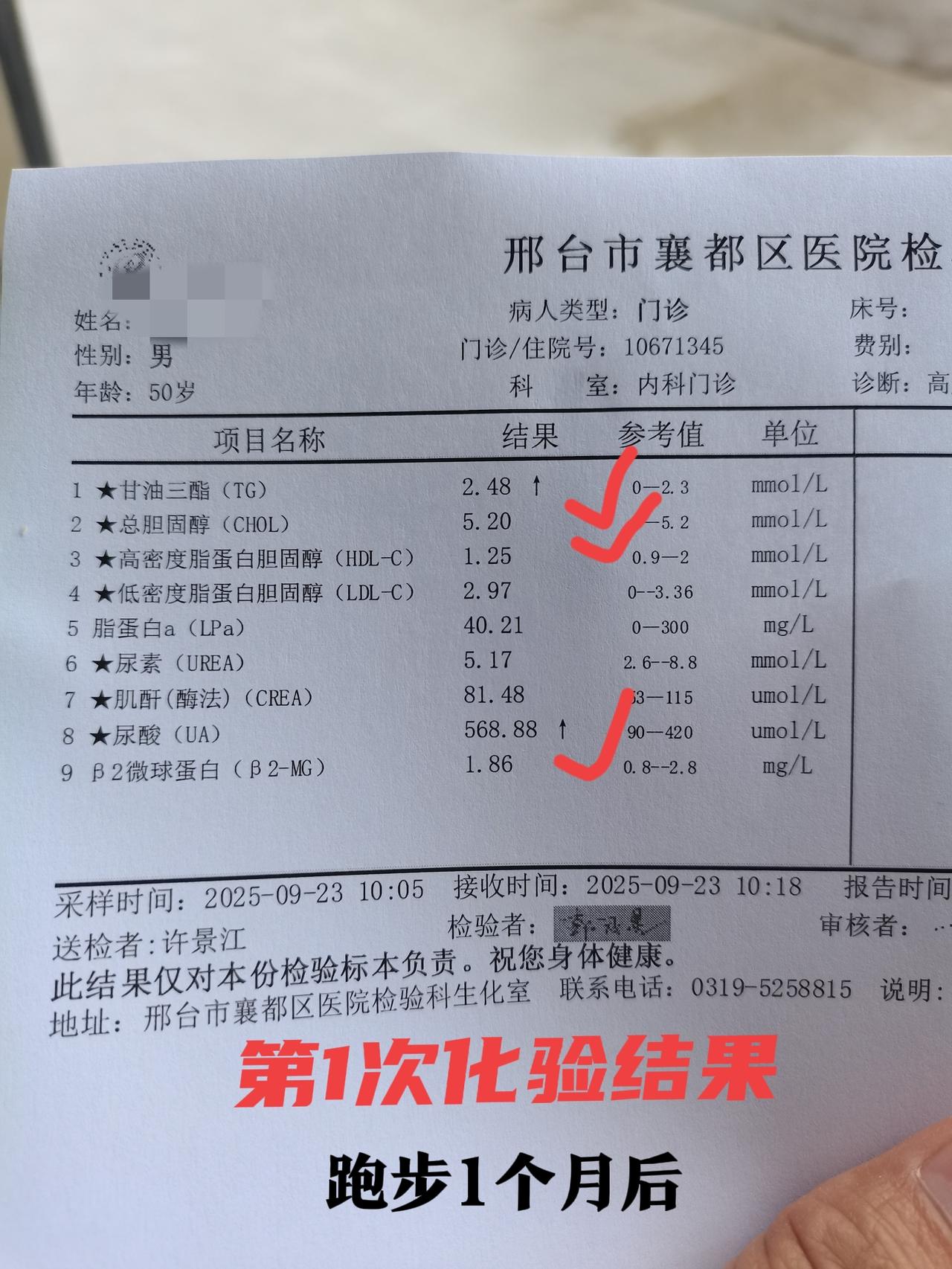 第4次化验结果出来了：坚持慢跑对身体的影响挺大的，结果太满意了！

入秋后恢复跑