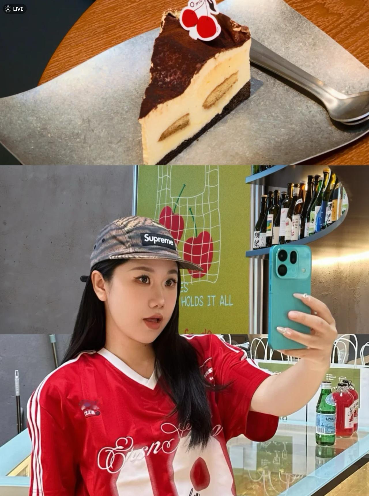 今日oversize红色球衣V领T，宽松版型超藏肉➕做旧破洞牛仔中裤➕红色小熊挂