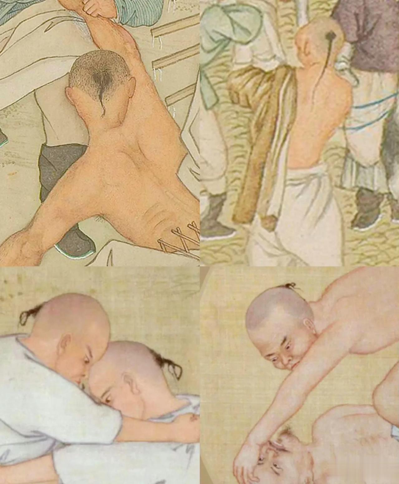 这几幅图，是清代宫廷画师郎世宁绘出的乾隆皇帝木兰秋狝的场景。
可以非常清楚的看出