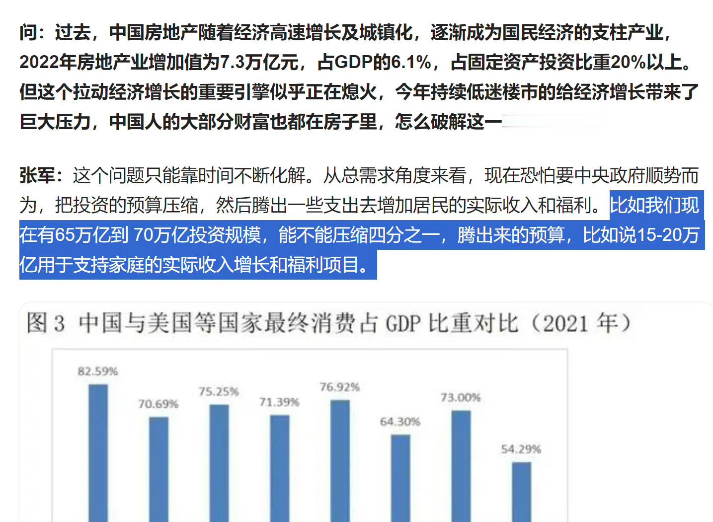 经济学家张军：建议拿出15-20万亿元改善居民家庭收入 ​​​