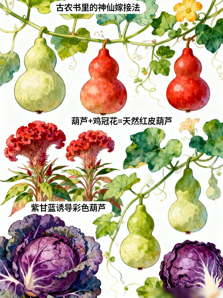 葫芦嫁接鸡冠花就能结红葫芦？古农书里的说法，不能当成已兑现的结果。

这番话听着