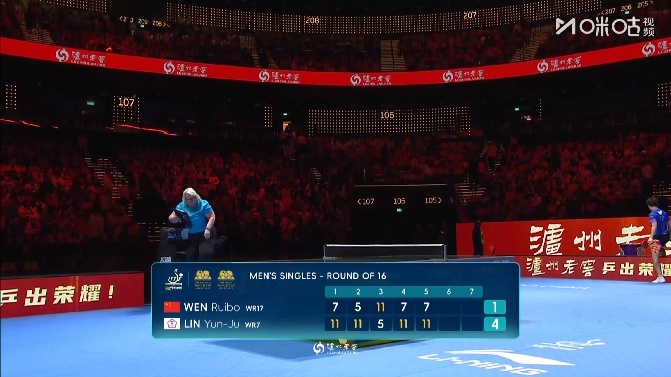 温瑞博1比4林昀儒 乒乓球 (7-11，5-11，11-5，7-11，7-11)