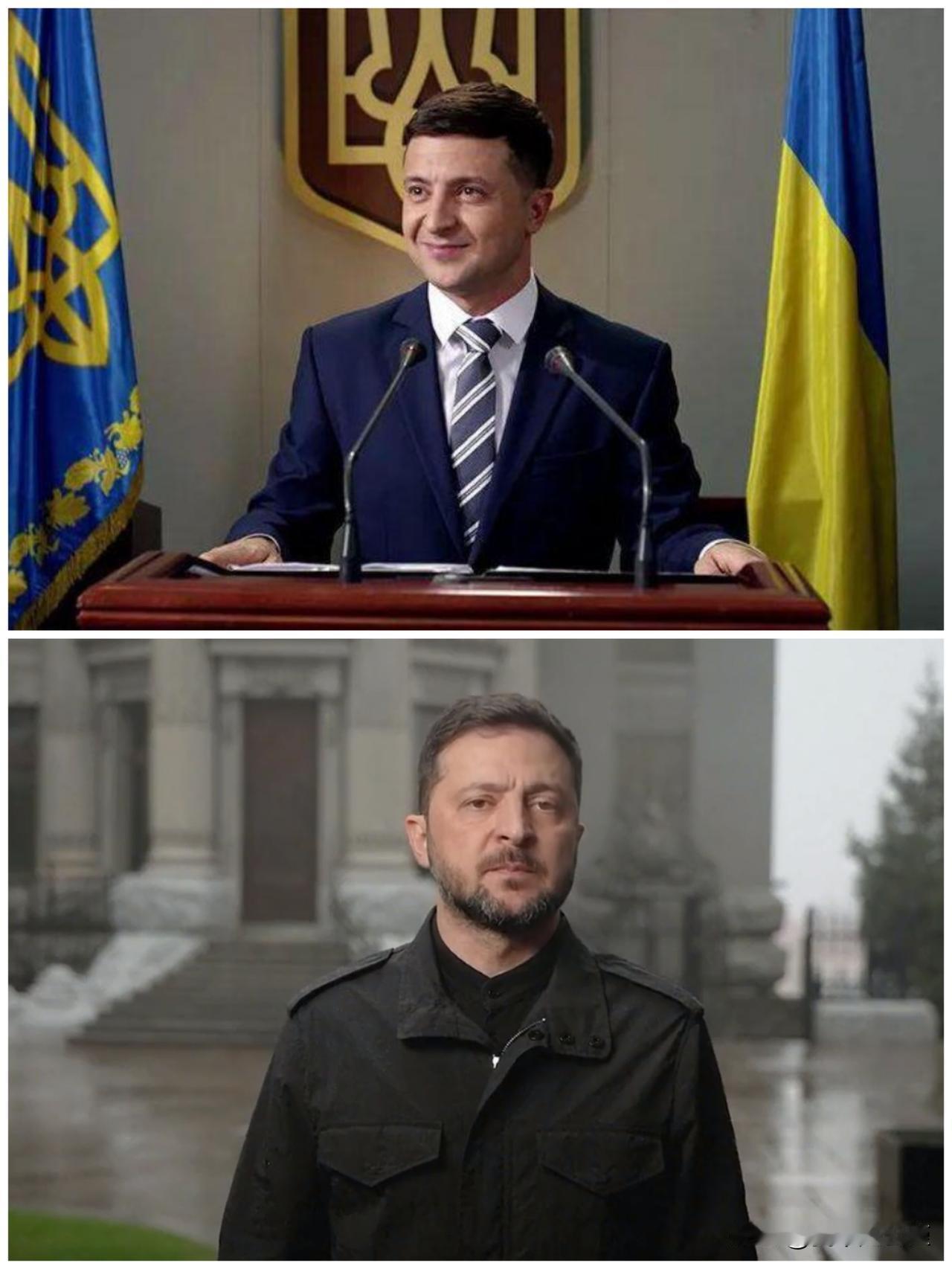 乌克兰总统的变化太大了

上图是刚当选乌克兰总统时
下图是最近就美国“28条”发