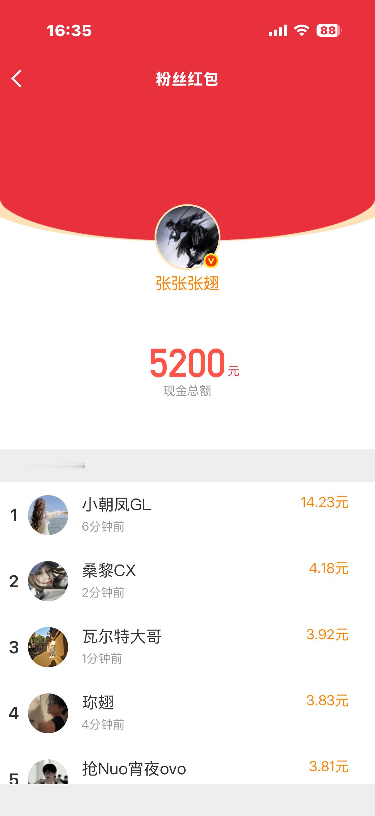 张翅 宠粉的神 又发这么多红包！ 我丢钱了 