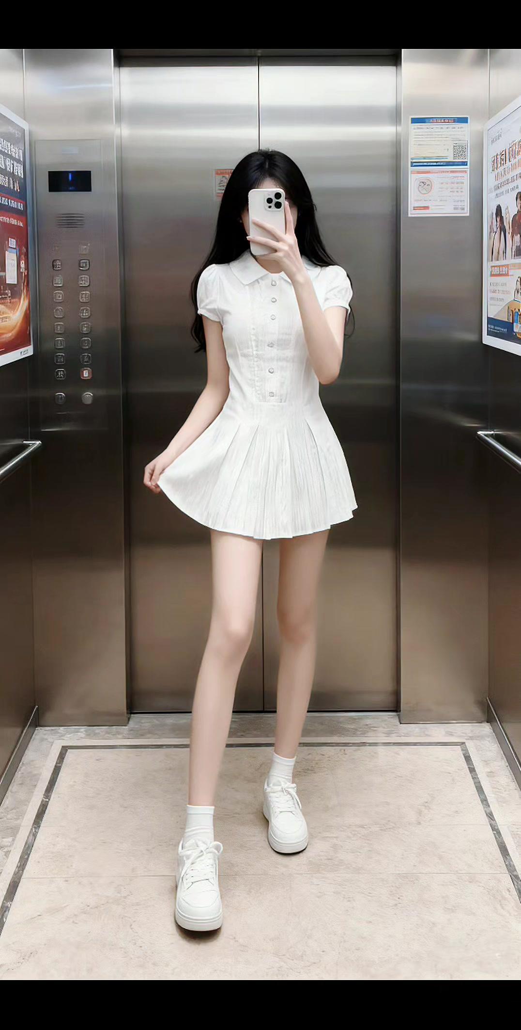 👗简约白裙配小白鞋+白袜，清爽干净又显高，走在路上感觉自己像行走的云朵～
✨白