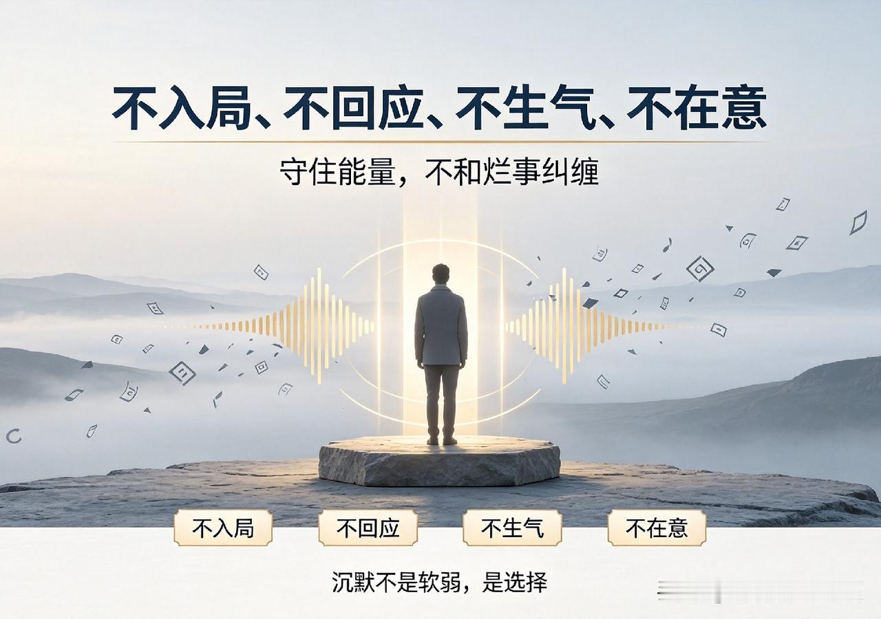 处世四心法：不入局、不回应、不生气、不在意
 
想保护好自身能量，记住这四个字：