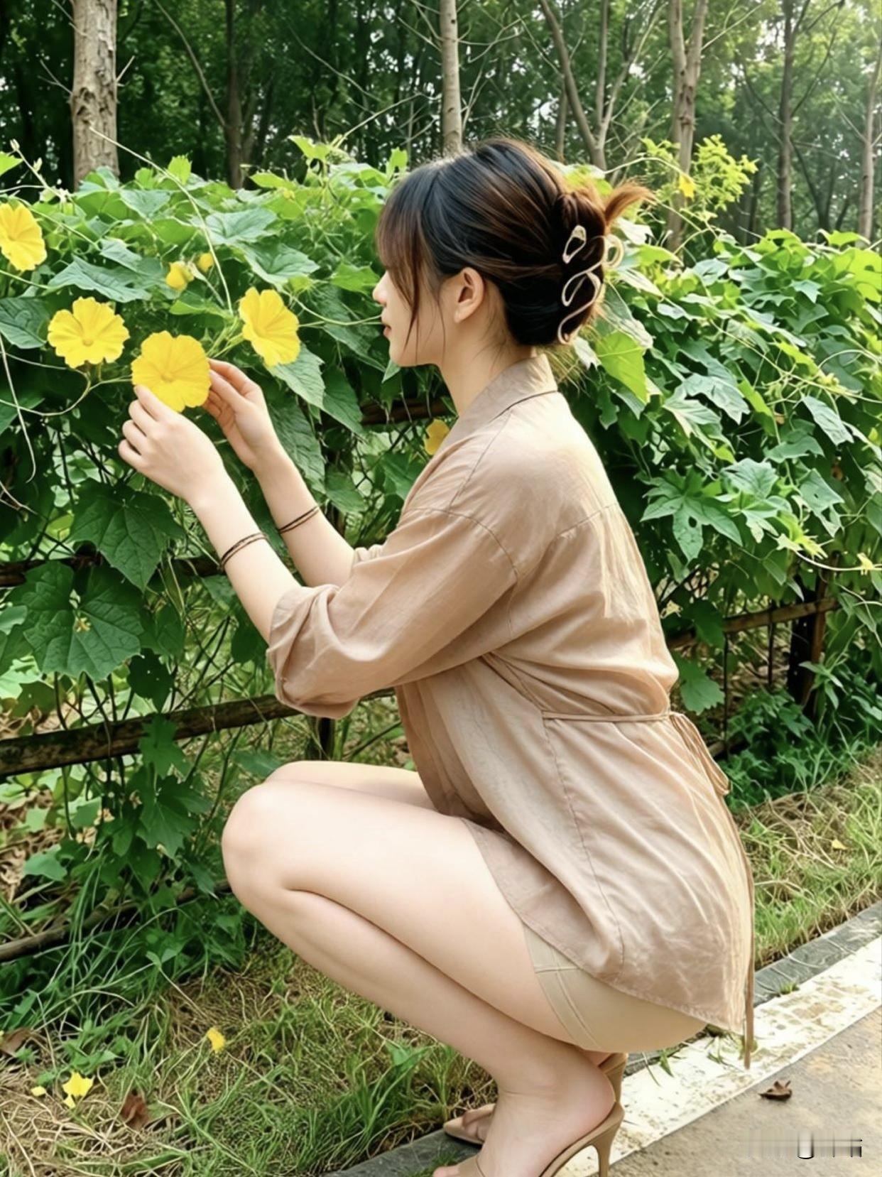 美图欣赏，看图写诗，情感解读

《野篱闲叙》

婉约古风

翠蔓篱边绽嫩黄，清风