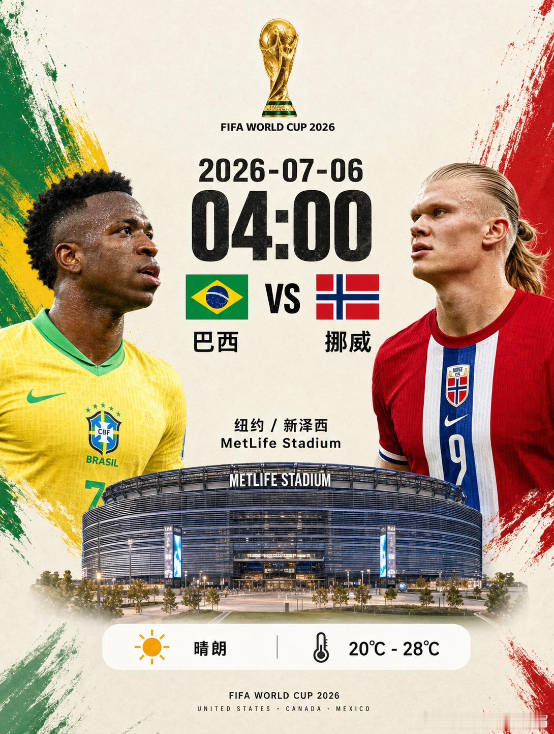 🇧🇷 巴西 vs 🇳🇴 挪威有奖竞猜，猜中比分送20元看球基金！💰限粉