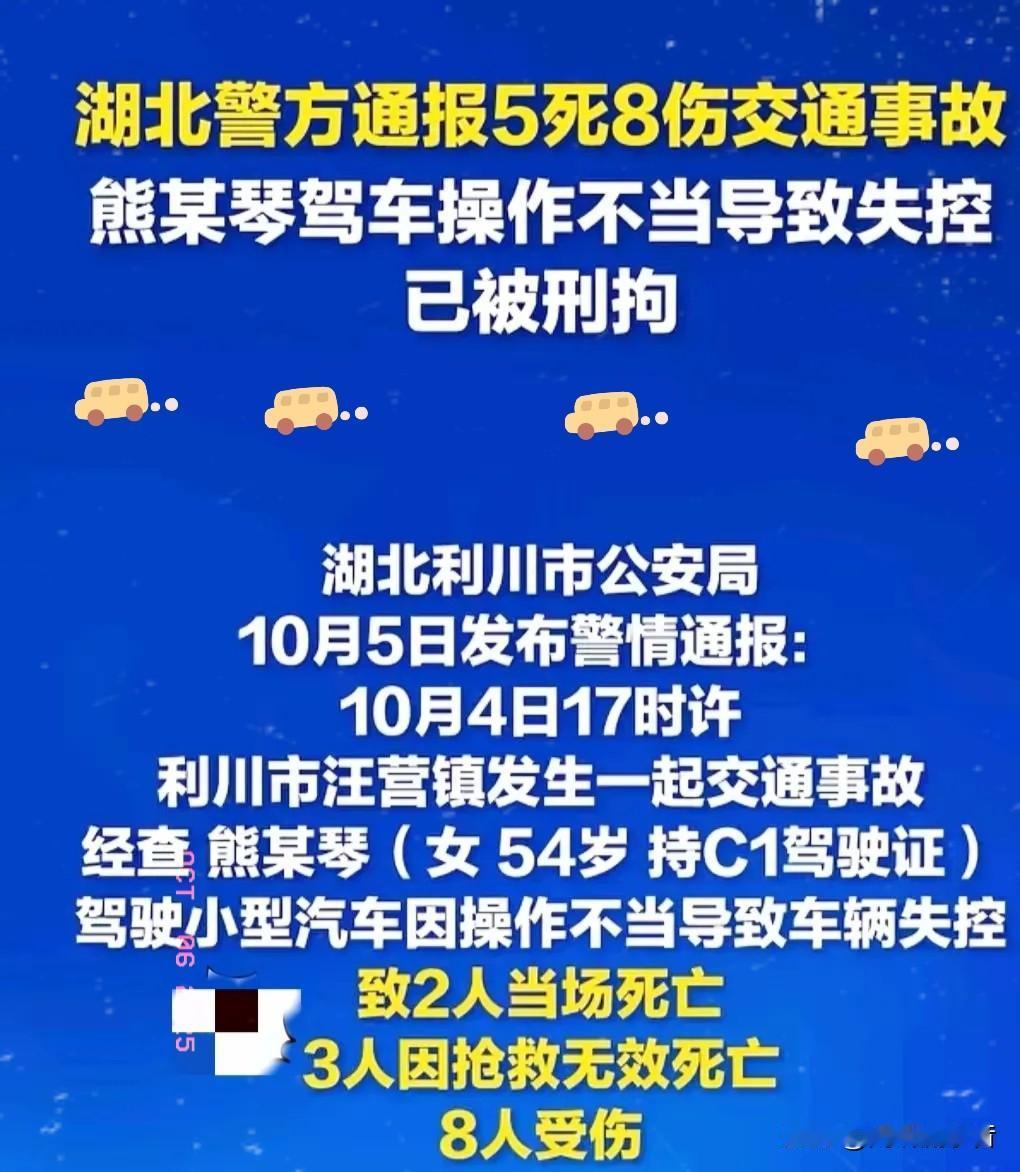 五人遇难八人受伤。

利川发生一起严重车祸，

54岁阿姨开车上路，因事故赔偿倾