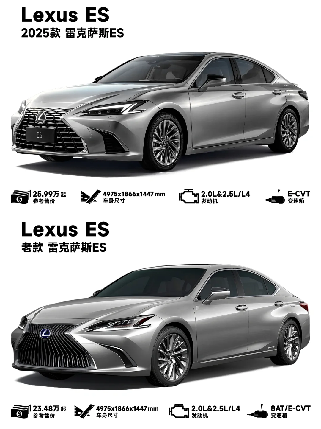 2025款雷克萨斯ES正式上市，颜值依旧能打！