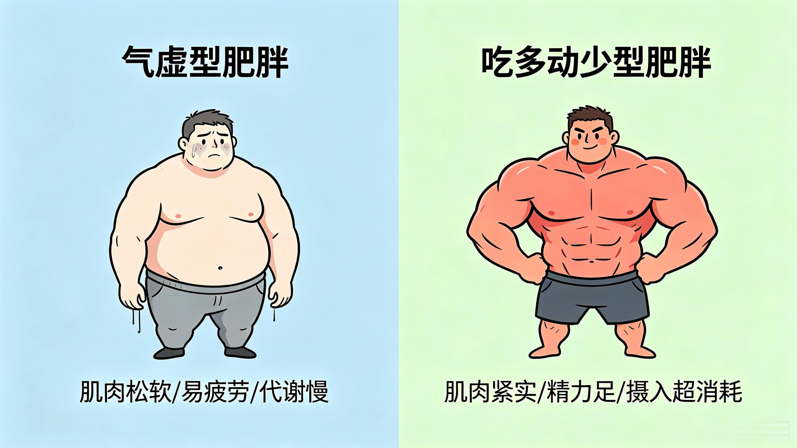 气虚型肥胖 vs 吃多动少肥胖 直白对比一、什么是气虚型肥胖脾虚气虚、代谢无力身