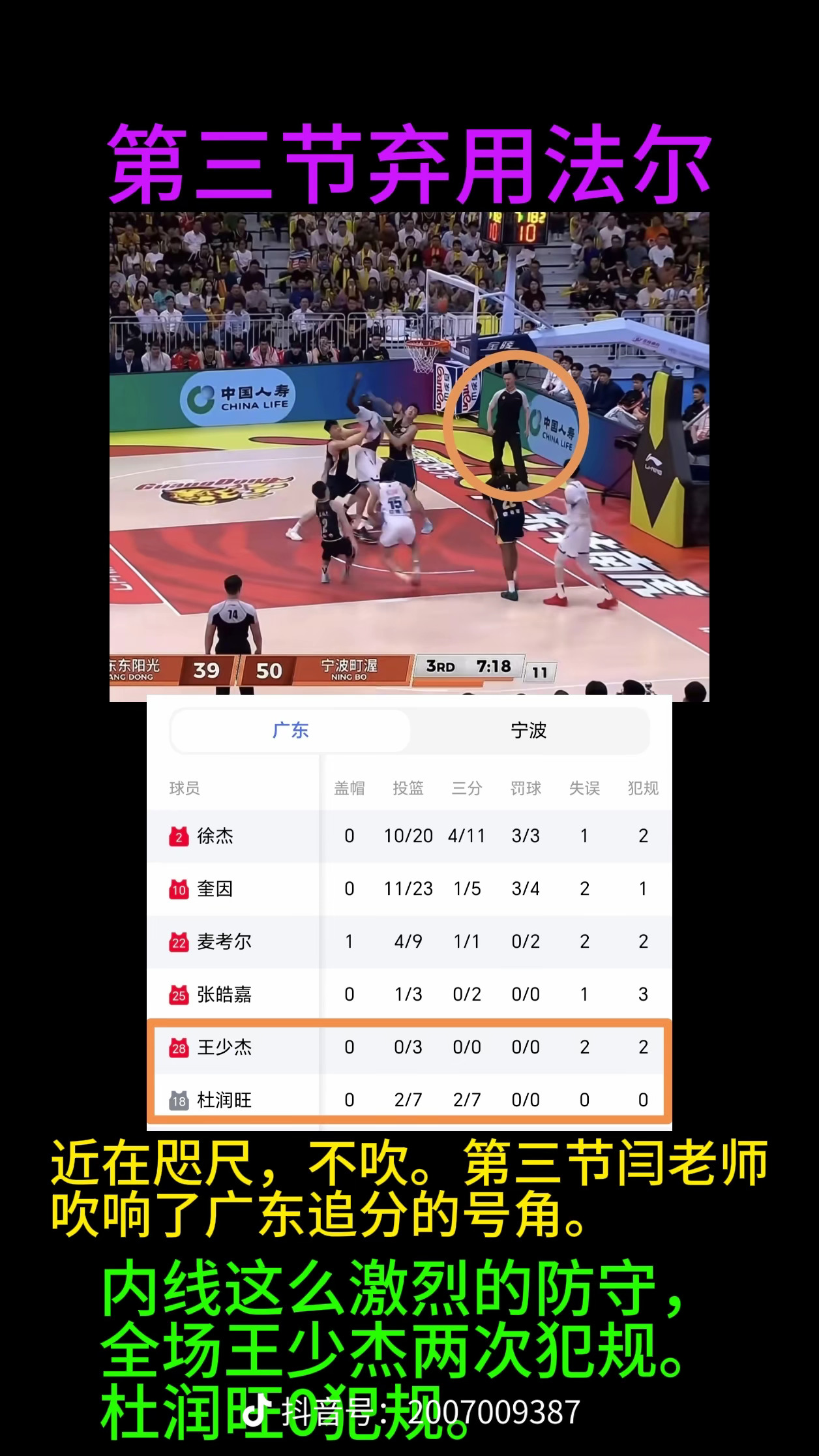 这就是CBA裁判闫军，这就是广东男篮专属防守动作，而不被吹犯规。cbaCBA