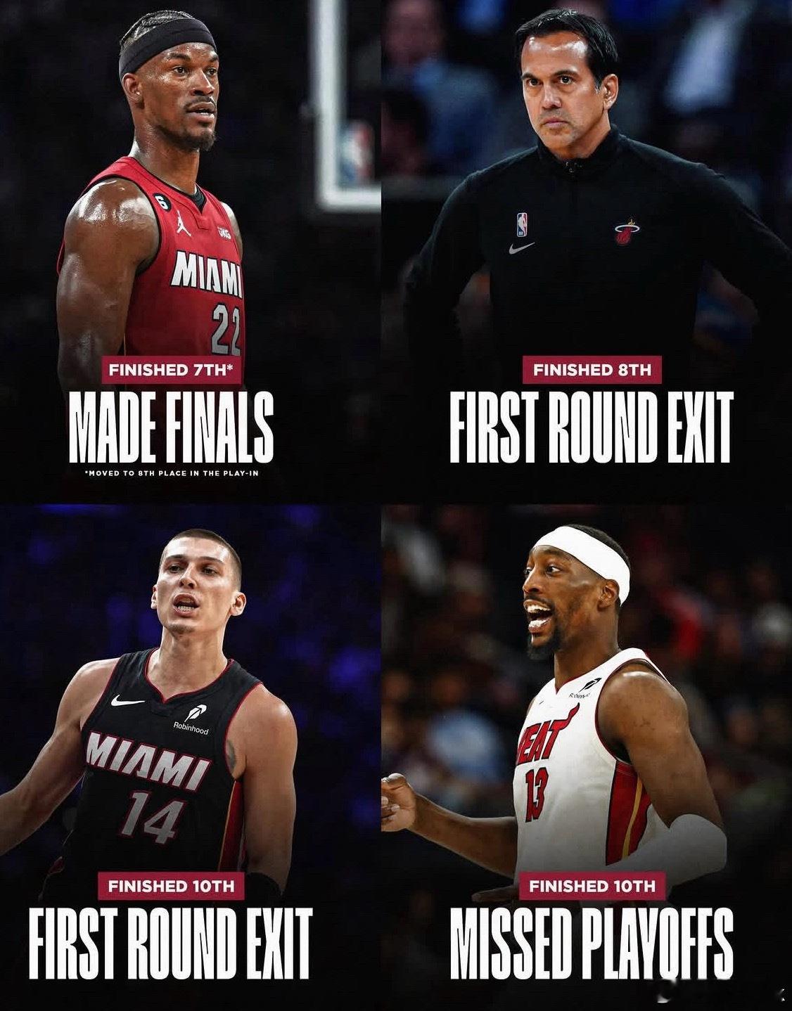 过去四年热火的缩影：常规赛第7 → 最终打进总决赛常规赛第8 → 首轮出局常规赛