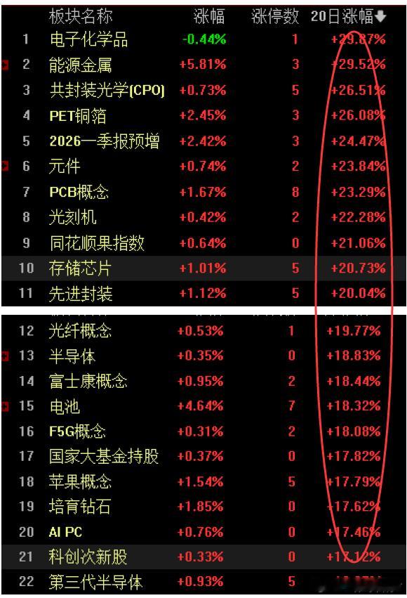 这个月20天涨跌幅榜，这样比一下，更加直观抓主要矛盾核心赛道远离杂毛a股杭州西湖