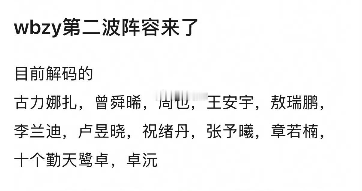 微博之夜第二波阵容娜扎，曾舜晞，周也，王安宇，敖瑞鹏，李兰迪，卢昱晓，祝绪丹，张