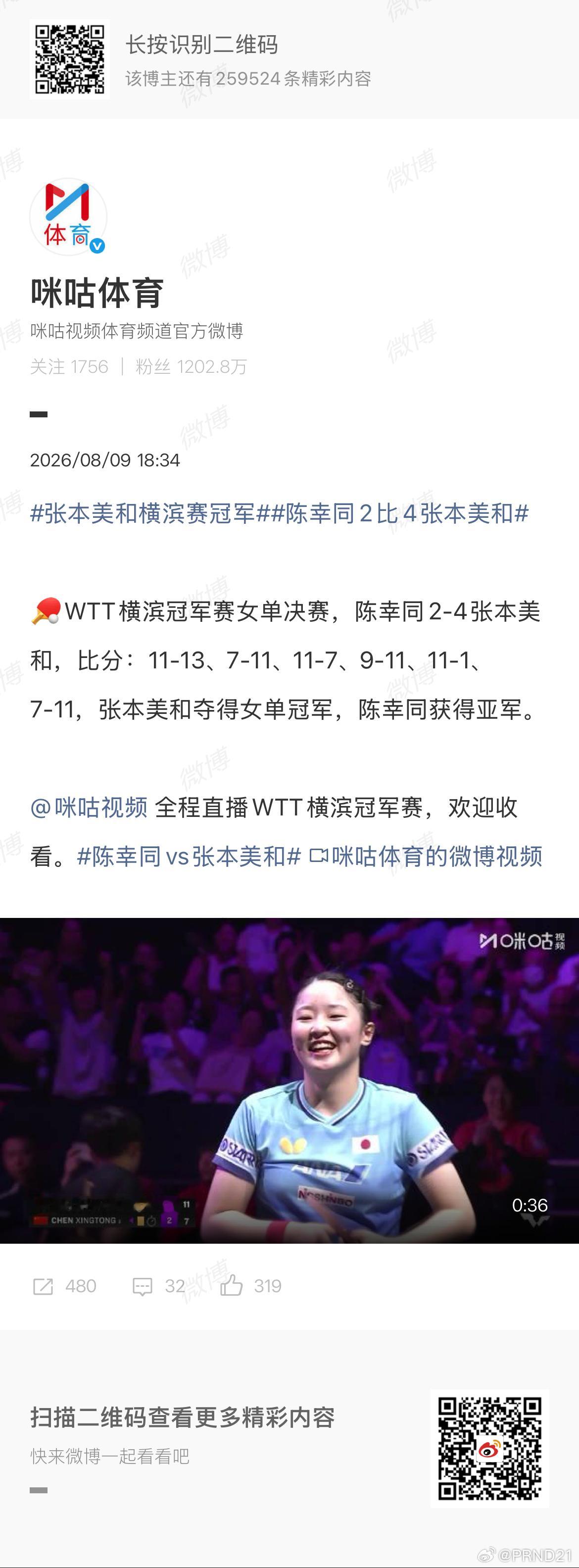 张本美和横滨赛冠军 我记得前两天有一个热搜叫“国乒围剿张本美和”…… 