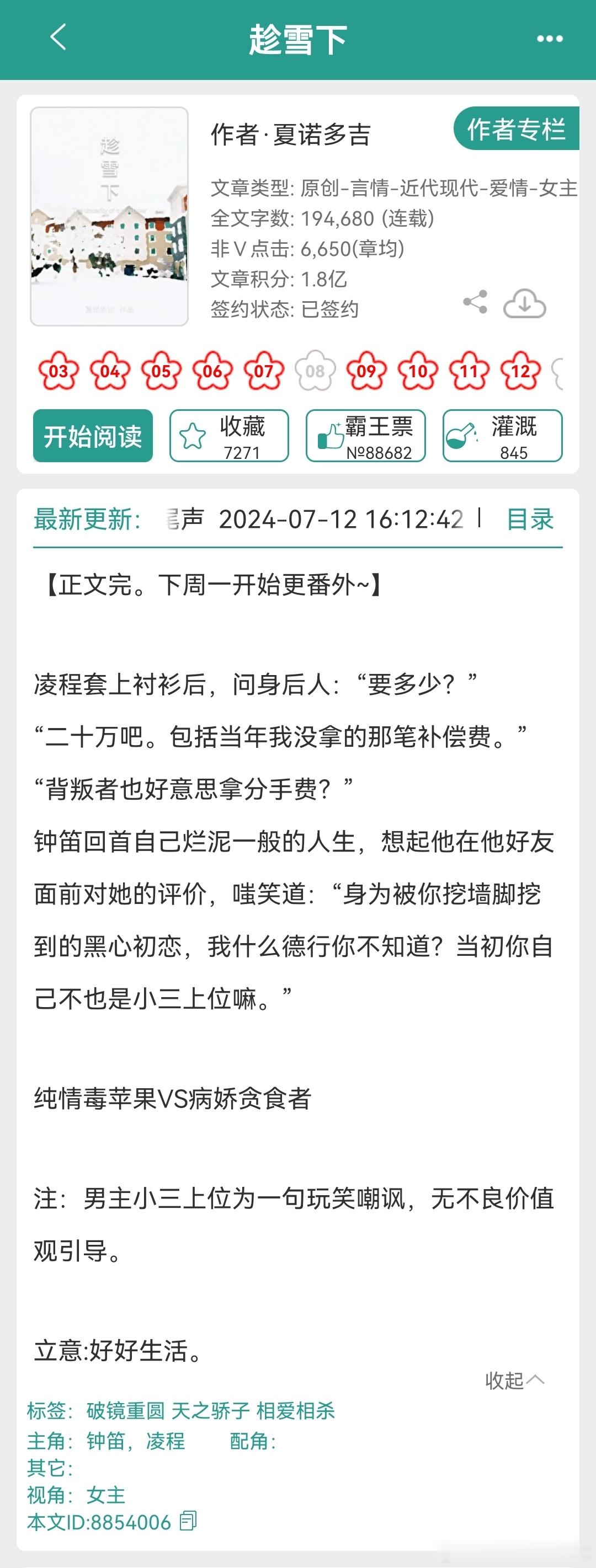 这本看了一点点，破镜重圆，酸涩文学是我的菜。 ​​​