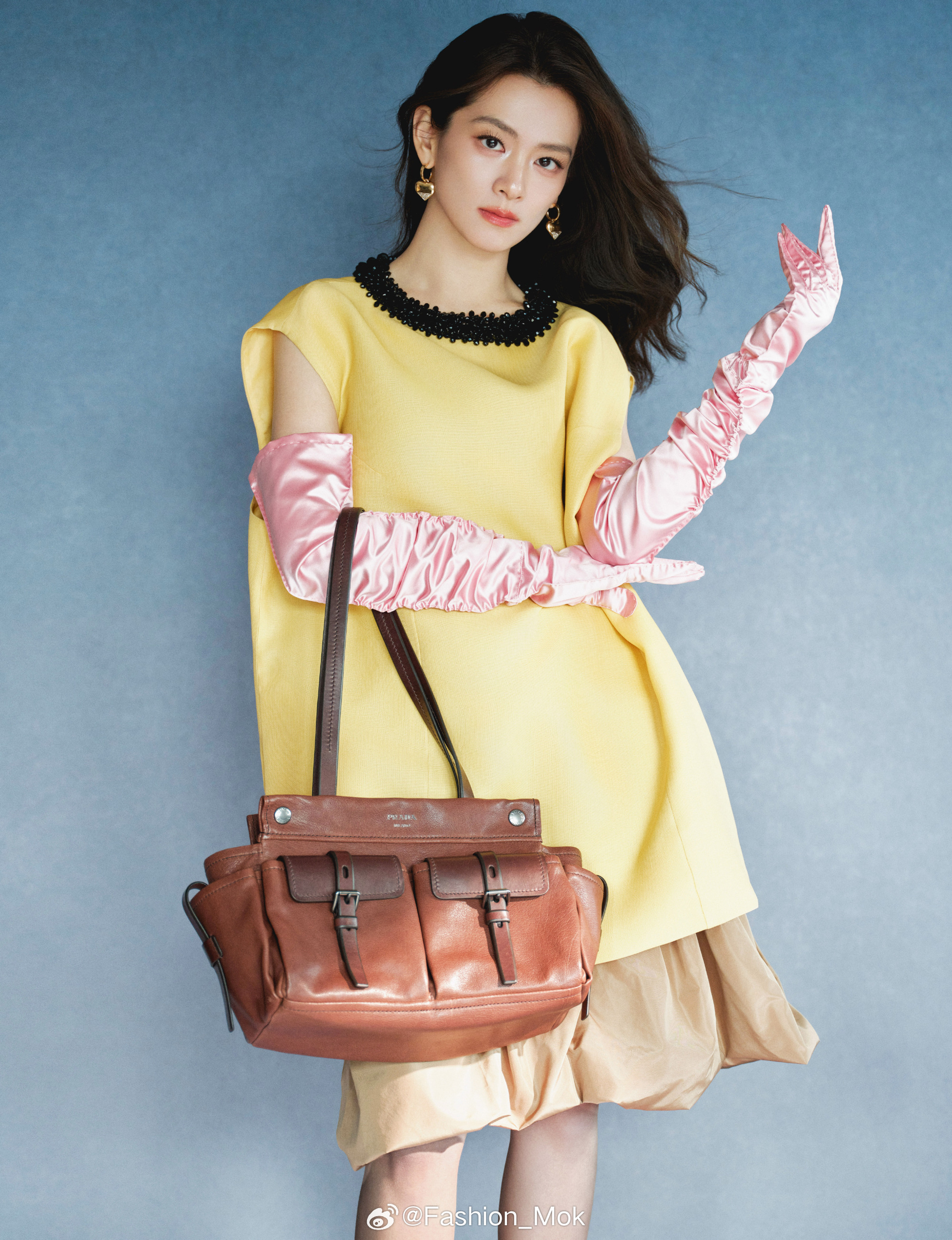 MOK_StarStyle PRADA 2026春夏系列黄色拼接连衣裙 + 粉色