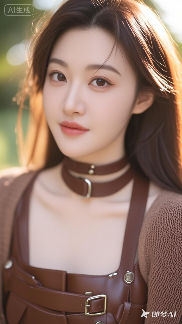 甜美少女风，棕色皮质吊带裙，清新自然，少女心爆棚！💕💕💕