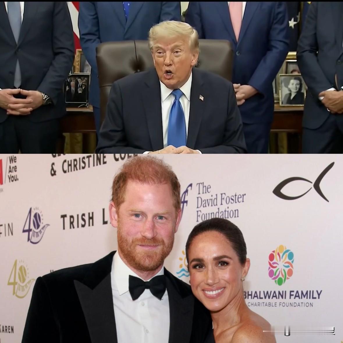 哈哈！特朗普总统表示，他对哈里王子和梅根**不再**待在美国感到**高兴**。