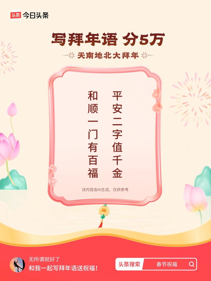 写拜年语送祝福新春拜年送祝福！我的祝福是：“和顺一门有百福，平安二字值千金”！快