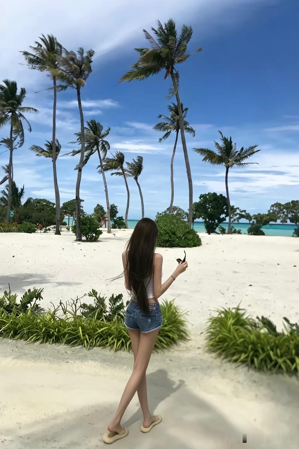 分享爆闪牛仔裤穿搭照
牛仔短裤 海边