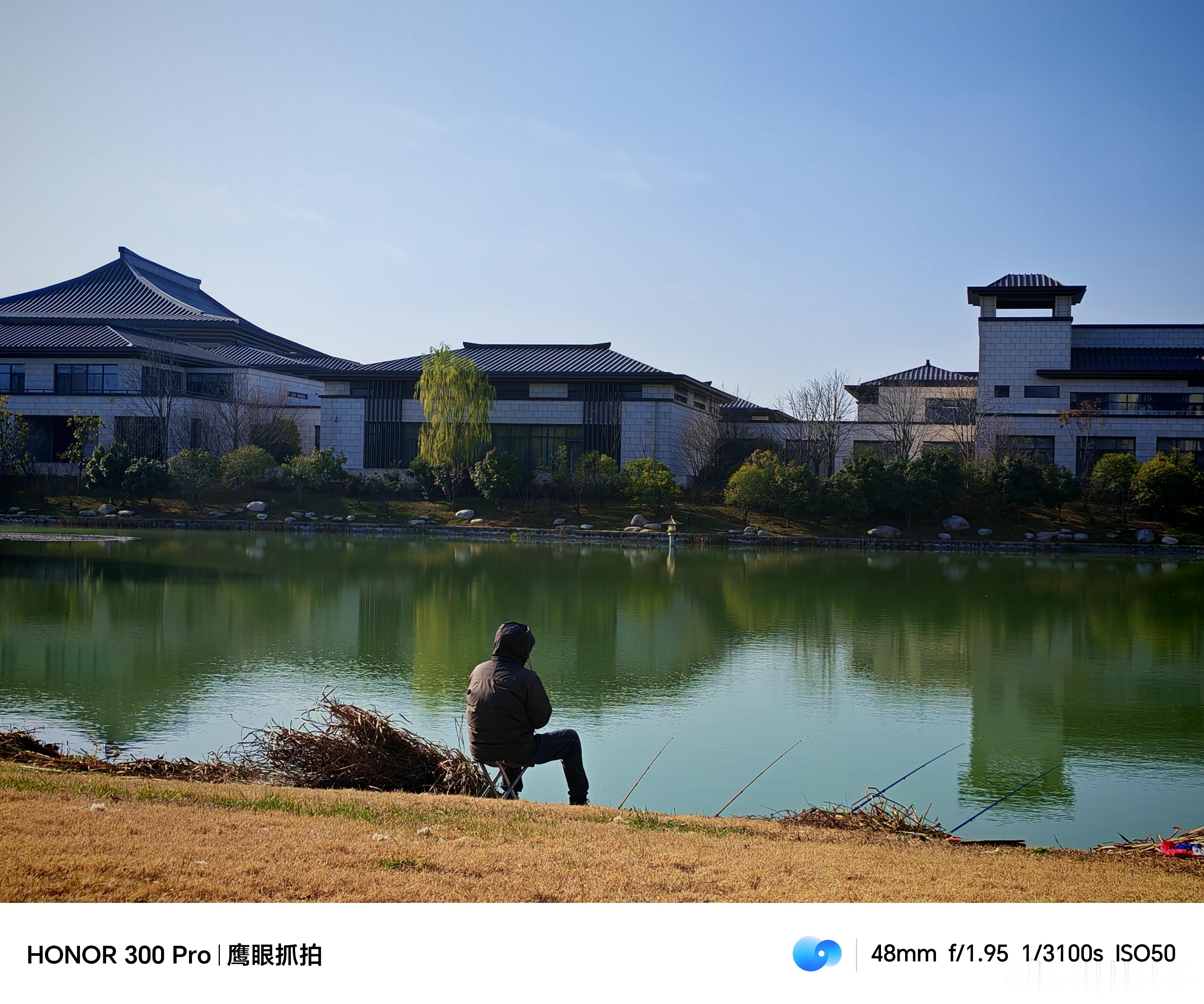 这么好的天气怎么能不用荣耀300拍点儿照片呢？老大爷寒冷的冬天垂钓真有意境！荷塘